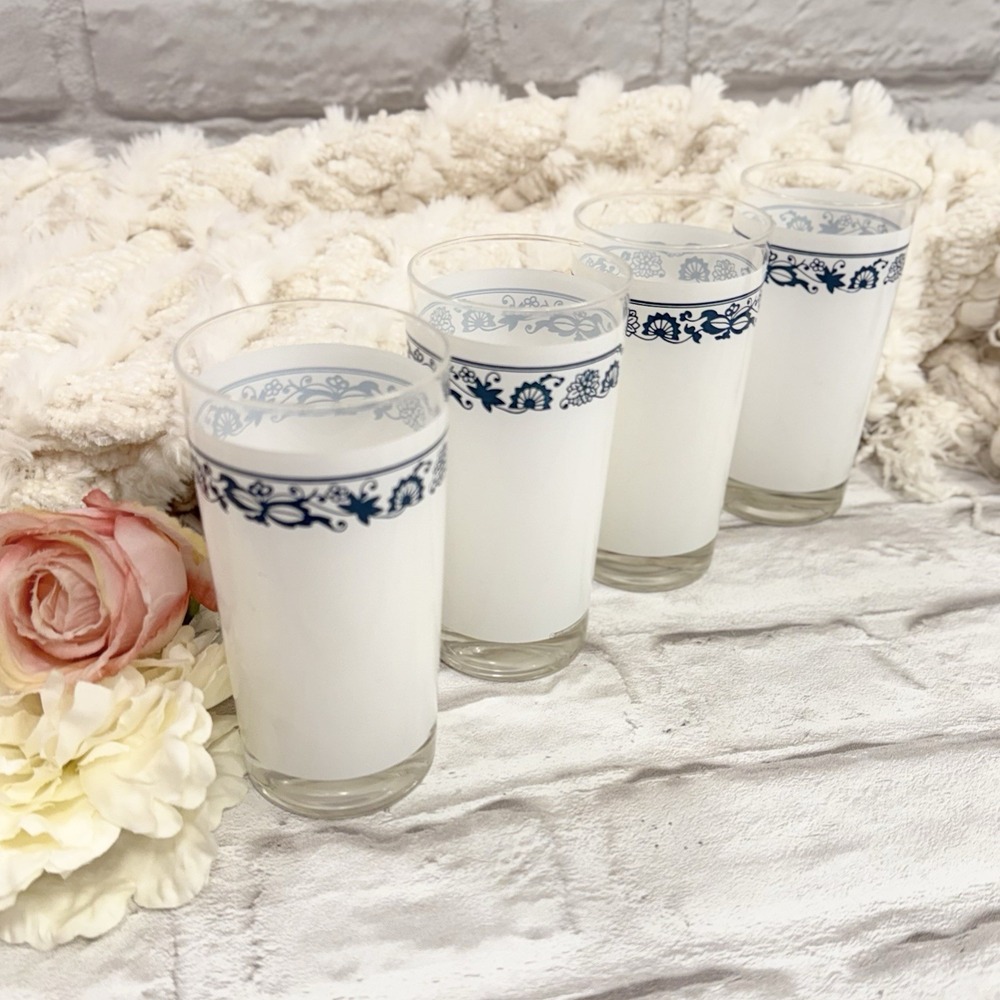 Vtg Corelle James Bradley Old Town Blue Blue Onion 12oz Tumbler Glasses Set Of 4